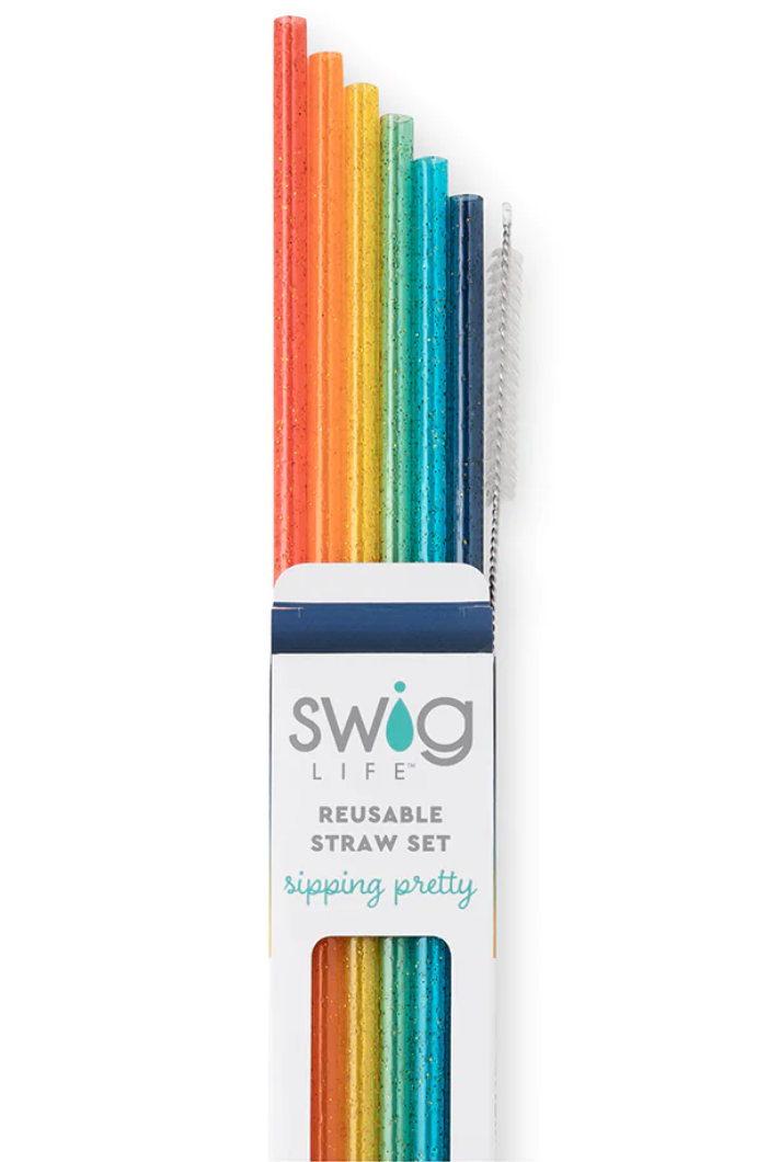 Swig Retro Rainbow Glitter Reusable Straw Set