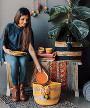 Load image into Gallery viewer, Jute Basket - Midnight Stripe