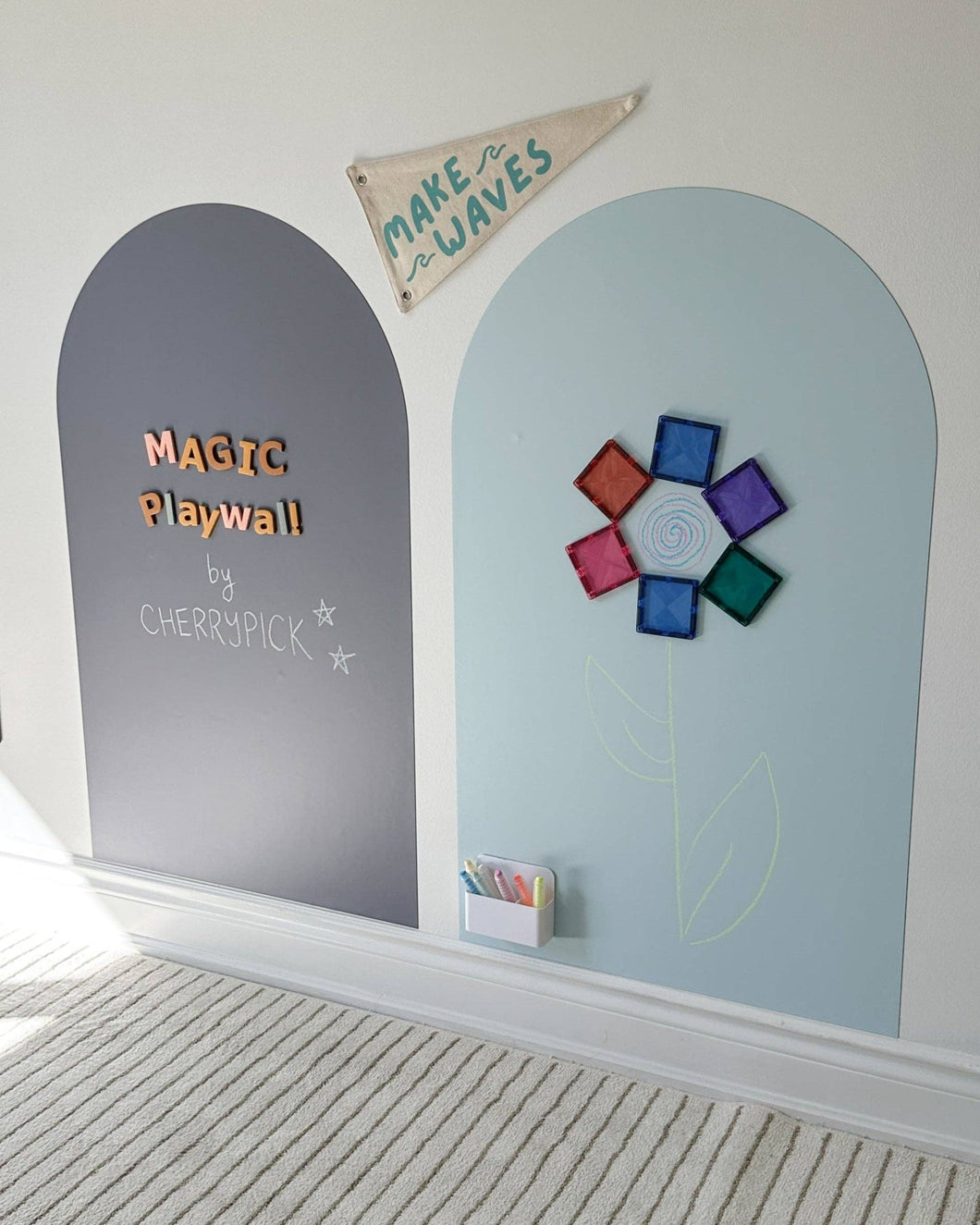 Magic Playwall - Arch Magnetic Wall Decal for Kids- Stone Grey